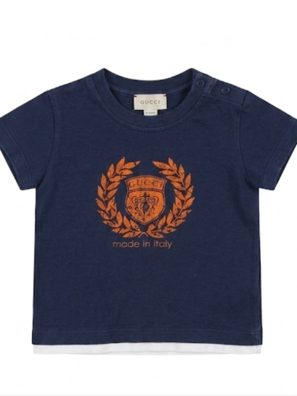 Gucci Baby Navy Blue Orange Crest T-Shirt Layered Hem Infant Size 12-18 Months